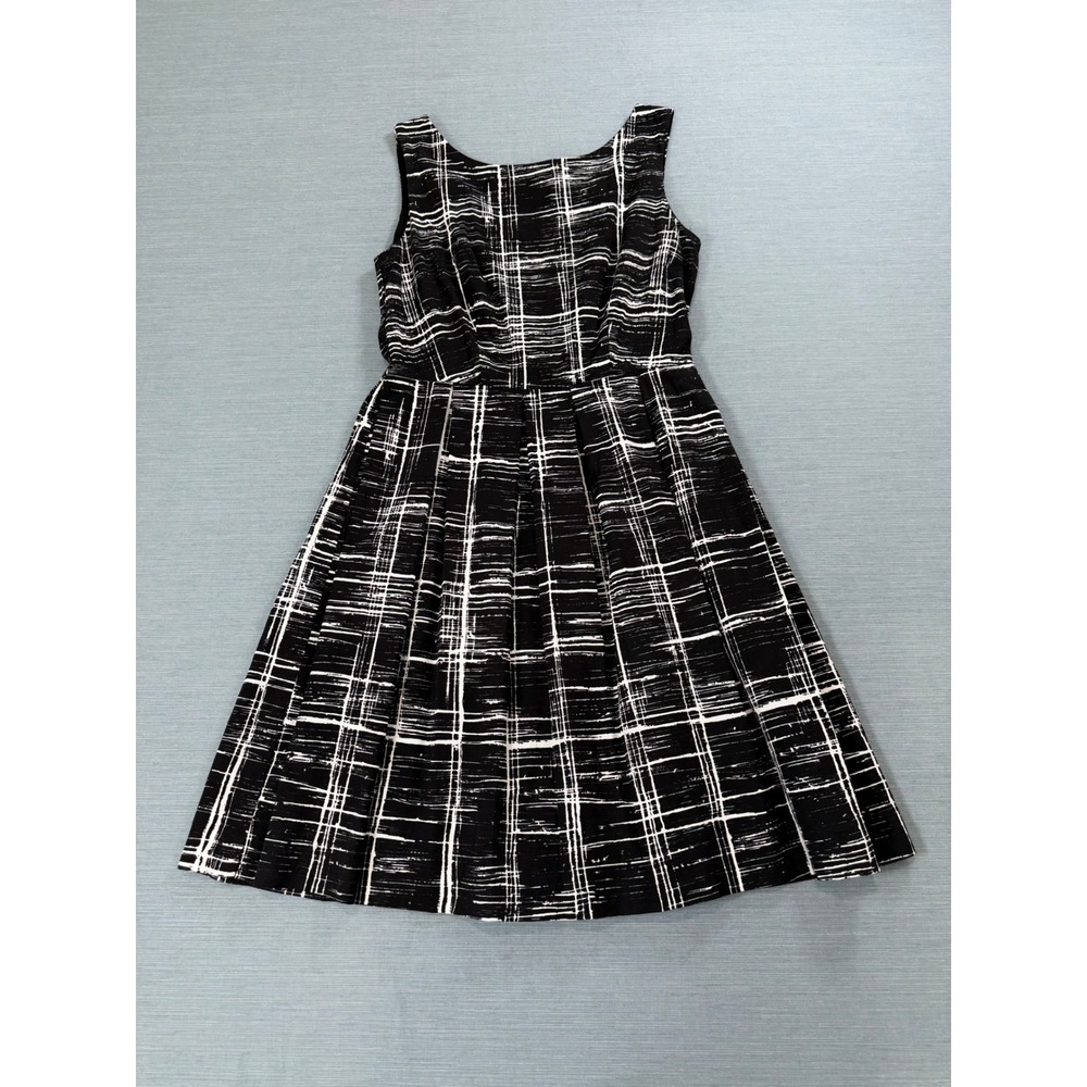 Anna Field Fit and Flare Dress Womens 38 Black White Grid Excellent Sleeveless